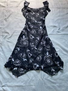 Chic Black Rose Print Dress