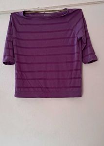 off shoulder Purple Striped 3/4 Sleeve Top