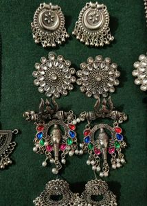 Ethnic Oxidized Silver Jhumka Earrings Set