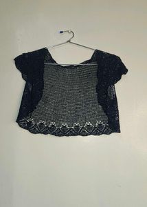 Y2K Vintage Black Crochet Cropped Shrug