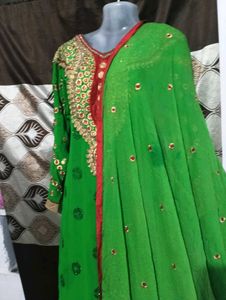 Elegant Green Kurta with Red Palazzo
