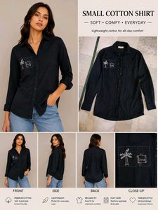 Black Cotton Button-Up Shirt with Embroidery