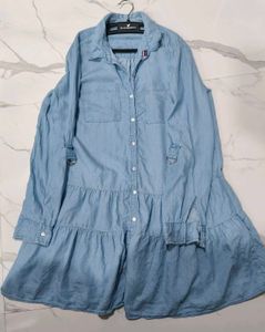 Tween Denim Tiered Midi Dress