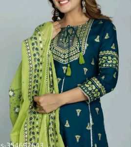 Teal Embroidered Kurta Set with Dupatta