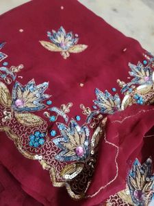 Maroon aari tari work saree