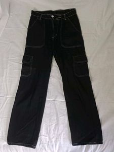Black Cargo Pants with White Stitching