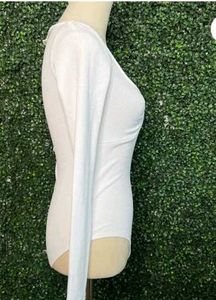 White Ribbed Long Sleeve Sweetheart Neck Top