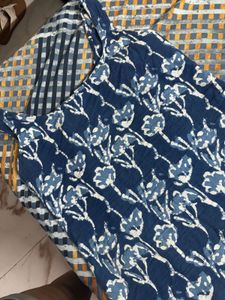 Blue Floral Print Cotton Kurta