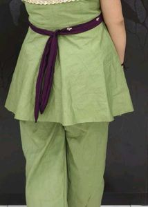 Elegant Purple &amp; Green Kurta Set  self design