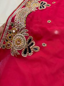 Stunning Pink pearl work Embroidered Saree