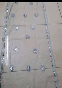 Embroidered Net Dupatta with Mirror Work