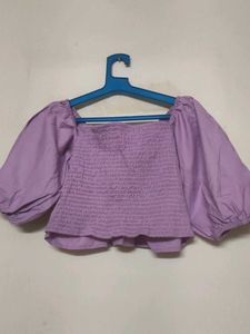 Lilac Puff Sleeve Smocked Crop Top