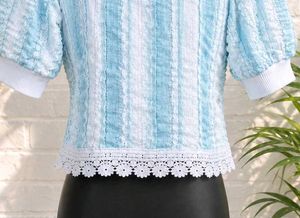 Blue &amp; White Textured Puff Sleeve Top