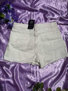 White Distressed Denim Shorts