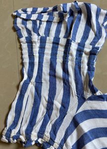 Blue and White Striped Off-Shoulder Top