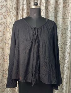 Chic Black Textured Long Sleeve Top