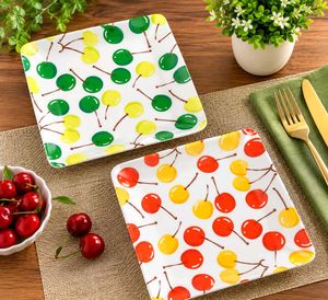 Cute Cherry Print Melmaware Square Plates