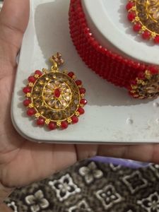 Red Beaded Choker Necklace Set