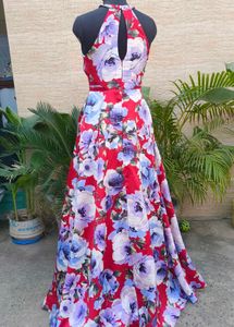Beautiful Floral Print Halter Neck Dress