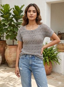 Gray Crochet Knit Top