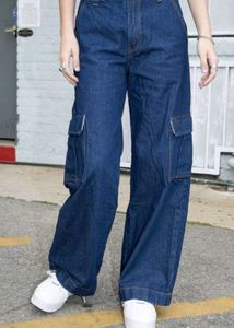 Wide Leg Denim Cargo Pants