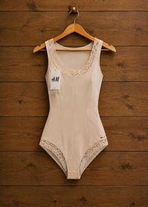 Beige Lace Trim Bodysuit