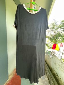 Comfortable Black Nightgown with Lace Trim