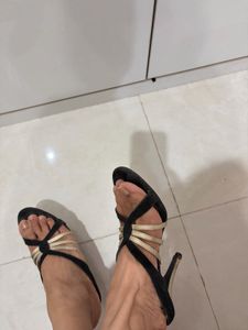 Stylish Black and Gold Strappy Sandals