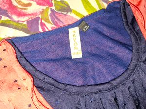 Peach Schiffli Eyelet Shrug Navy Top