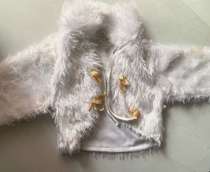 White Faux Fur Ethnic Jacket