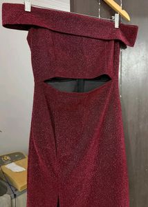Burgundy Sparkle Off-Shoulder Dress