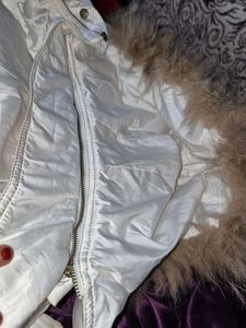 Stylish White Jacket with Detachable Fur Hood