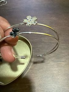 Silver Floral Bracelet &amp; Crystal Earrings