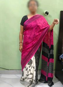 Vibrant Pink Black Saree