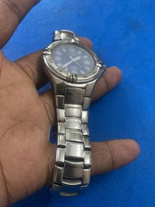 Classic Silver Watch with Blue Dial