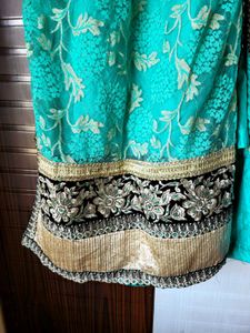 Beautiful Teal Embroidered Dress and Choli