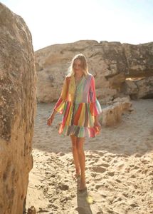 Boho Rainbow Striped Embroidered Kurta