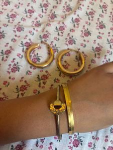 Gold Hoop Earrings &amp; Bracelet Set