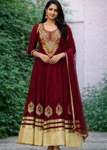 Red Anarkali dress with Gold Embellishments