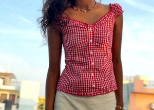 rerunn Red Gingham Off-Shoulder Top XS