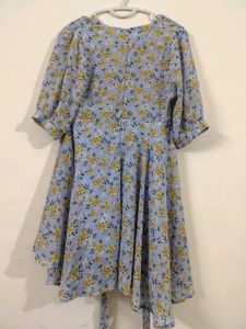 Light Blue Floral Wrap Dress