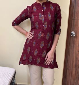 Maroon Printed Kurta
