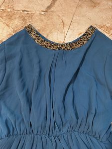 Elegant Teal Dress with Embellished Neckline