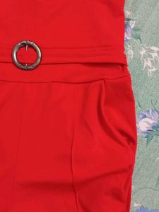 Chic Red Jumpsuit with Belt