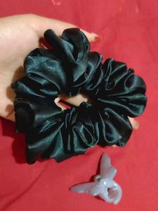 Black Satin Scrunchie - XL