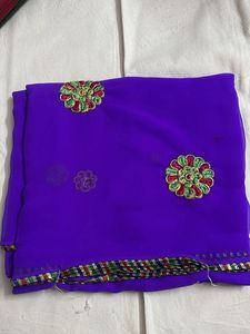 Vibrant Purple Saree with Embellishments