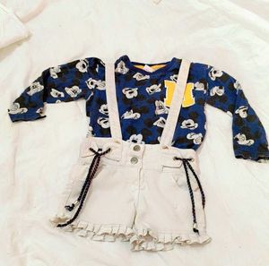 Very Cute Mickey Mouse Top With Dungree