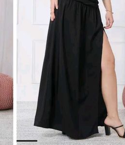 shein drawstring tie-up slit skirt with