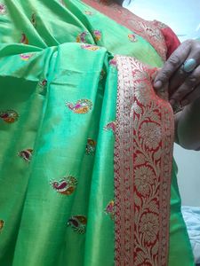 parrot  green  vanarsi  saree