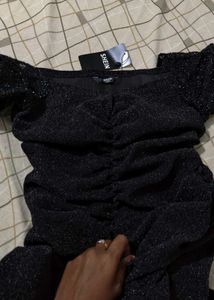 Sparkly Black Ruched Bodycon Dress